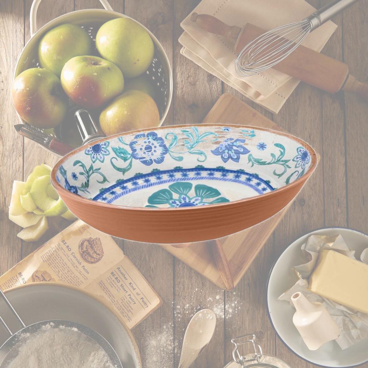Picture of Tarhong 6060398 91.3 oz Rio Turquoise Multicolored Melamine Artisan Serve Bowl