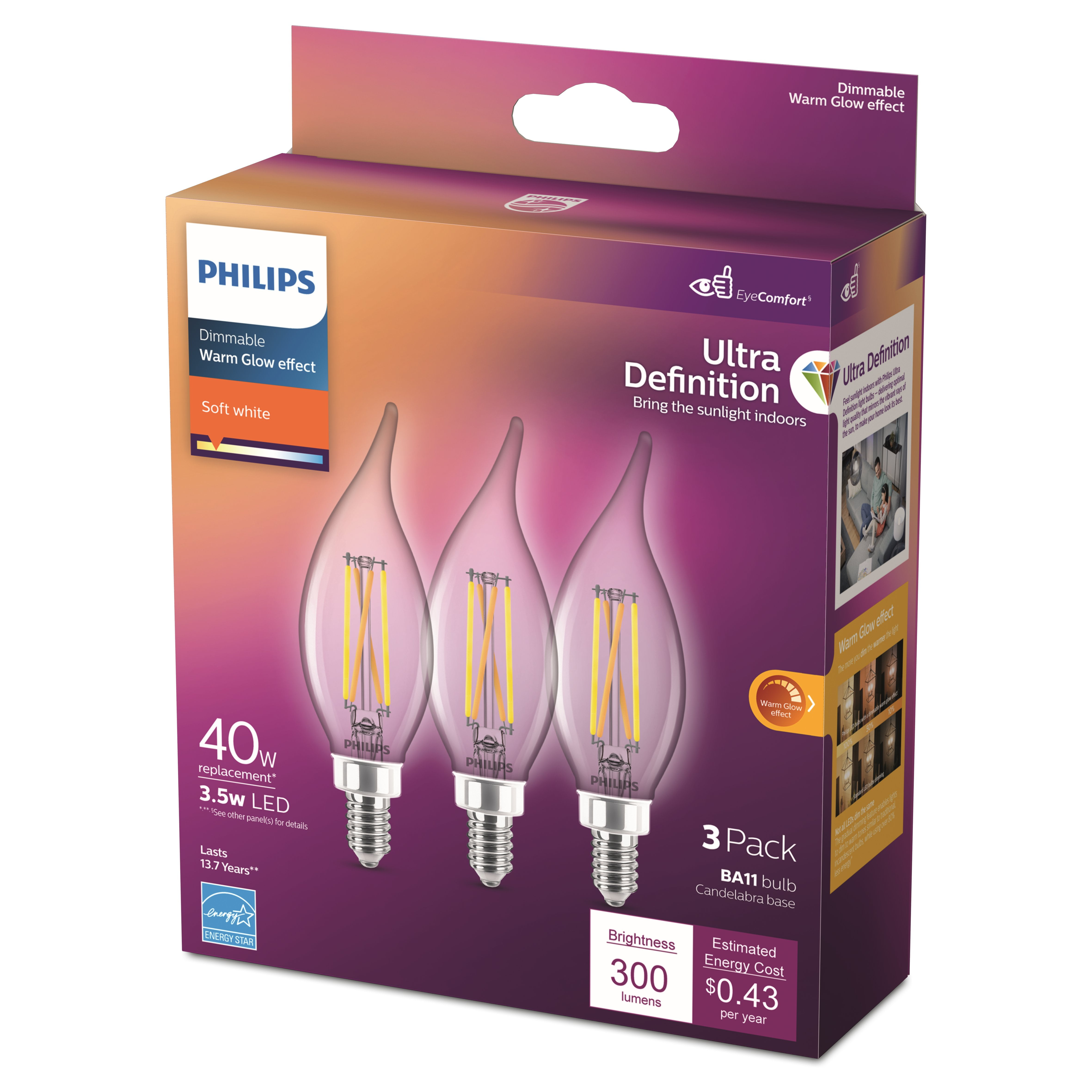 UPC 046677566661 product image for 3013930 Ultra Definition BA11 E12 Candelabra LED Light Bulb, Soft White - 40 | upcitemdb.com