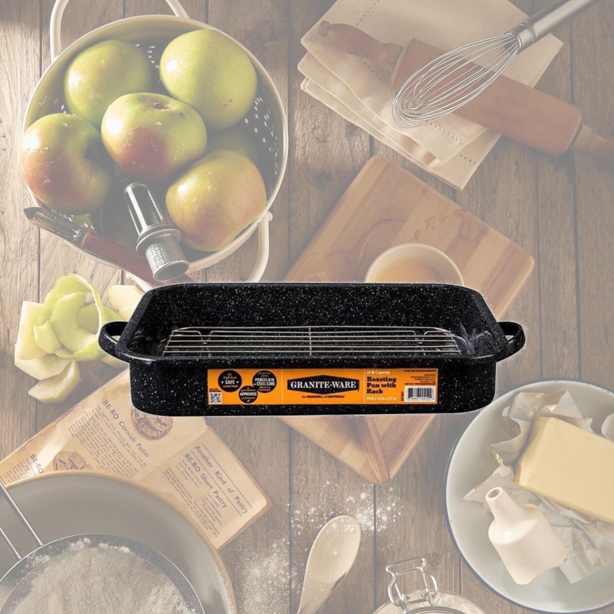 Picture of Graniteware 6066970 12 qt. Porcelain Enamel Roaster with Rack, Black