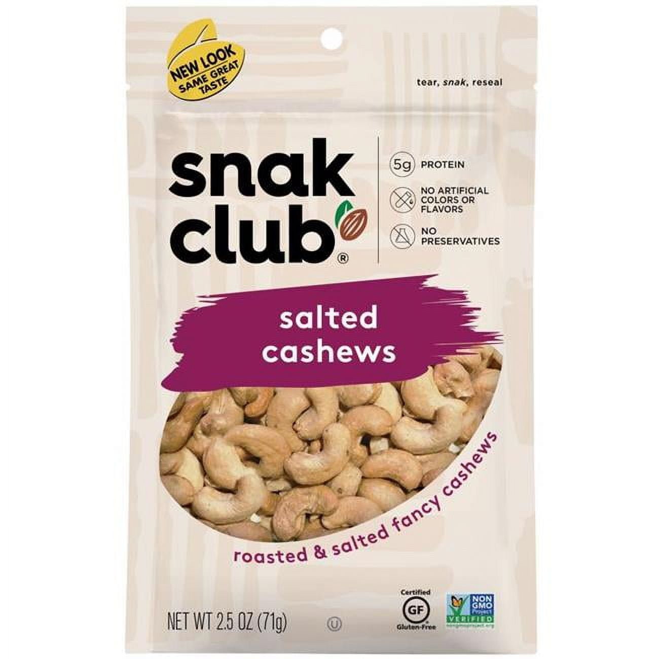 2.5 oz Bagged Salted Cashews Snacks - Pack of 6