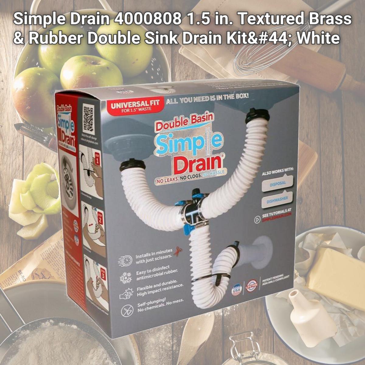 Picture of Simple Drain 4000808 1.5 in. Textured Brass & Rubber Double Sink Drain Kit, White