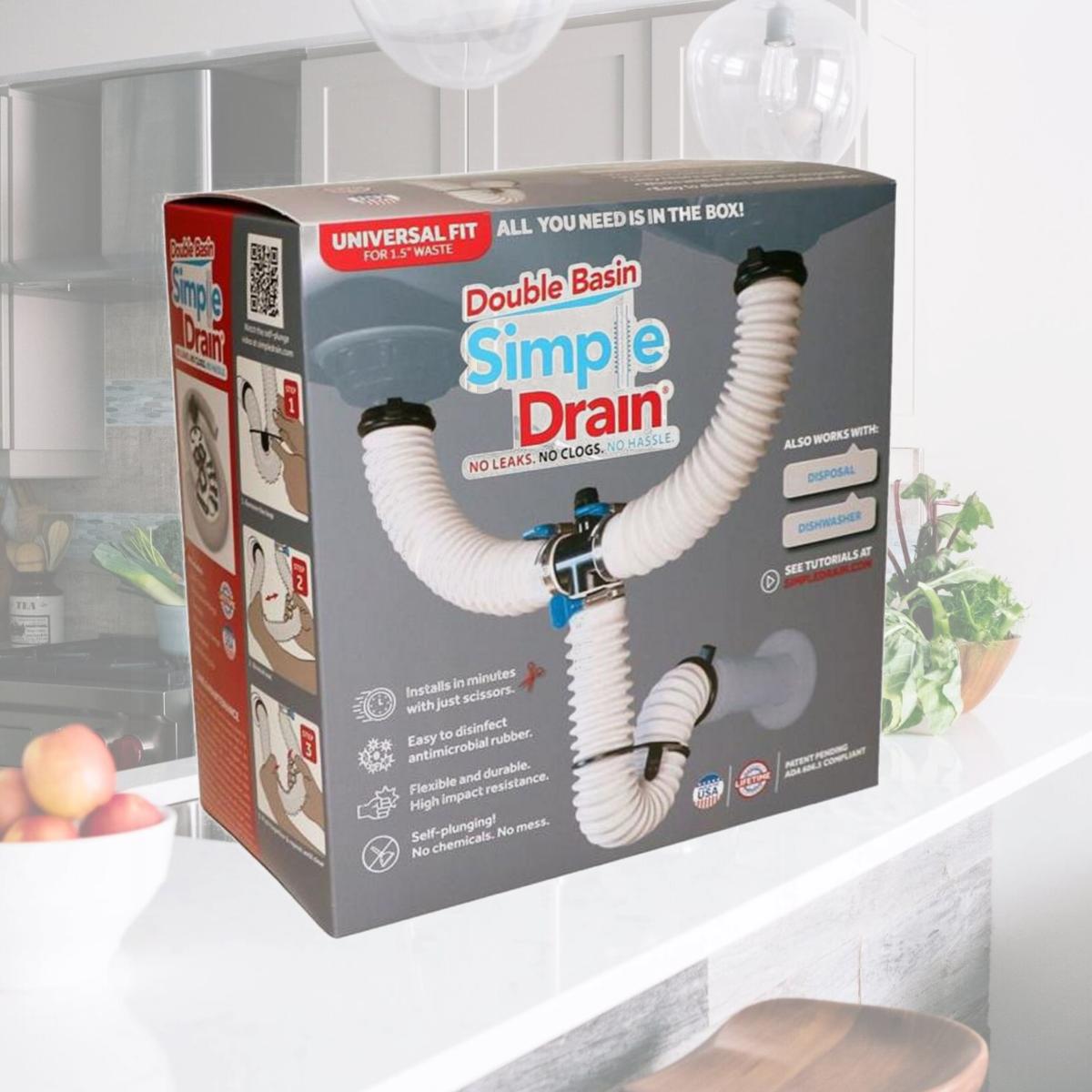 Picture of Simple Drain 4000808 1.5 in. Textured Brass & Rubber Double Sink Drain Kit, White