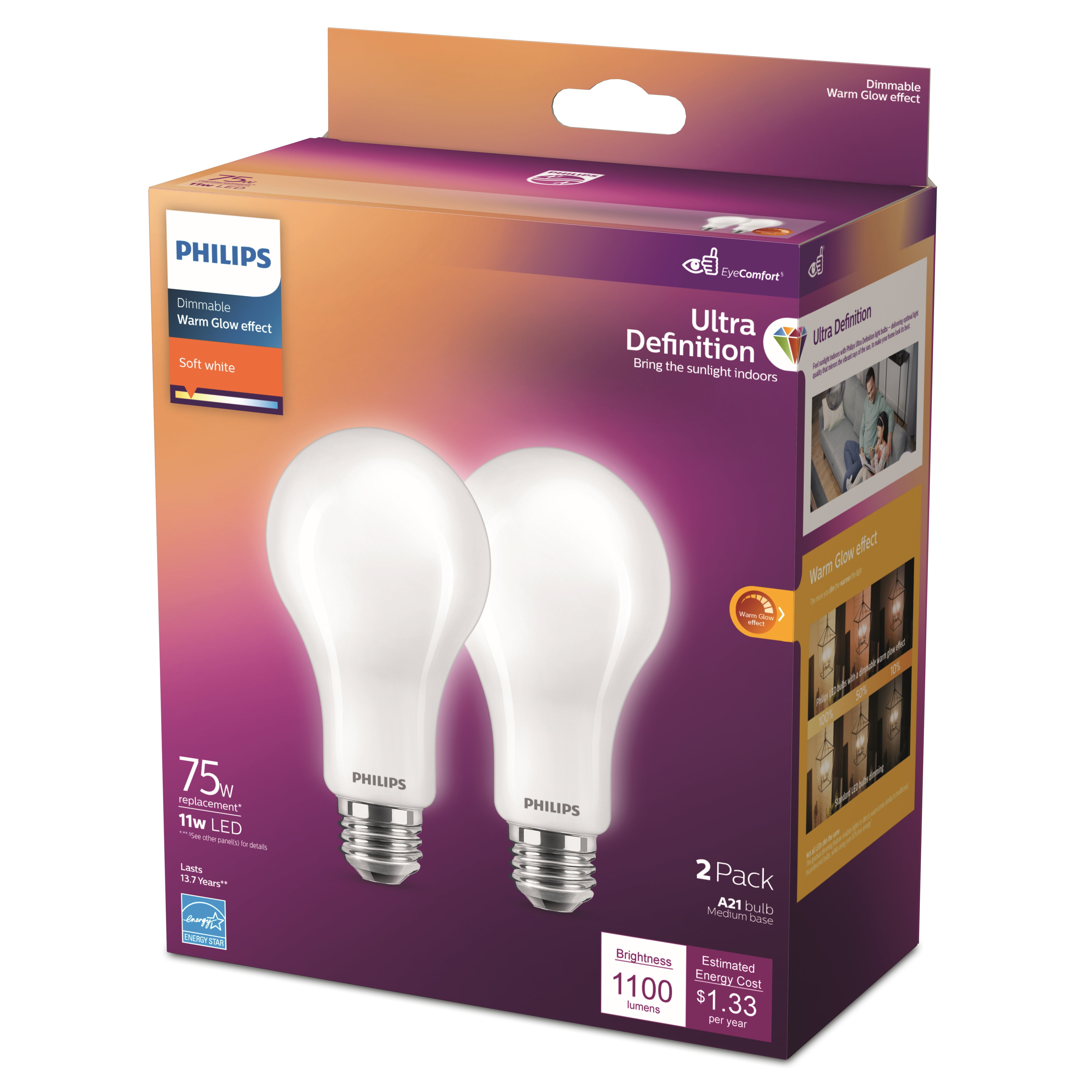 UPC 046677573492 product image for 3014746 75W A21 E26 Medium LED Bulb, Soft White - Pack of 2 | upcitemdb.com