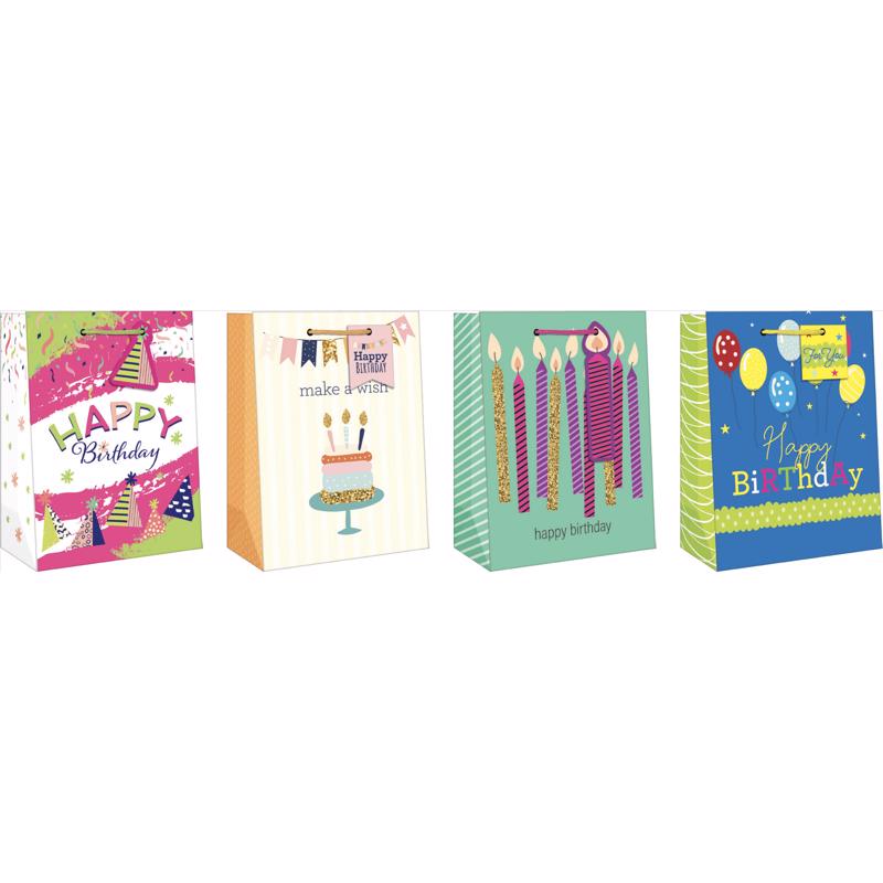 9093167 Assorted Color General Birthday Medium Gift Bag, Pack of 12