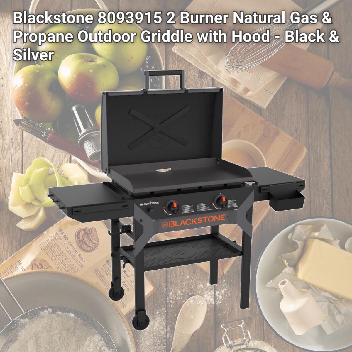 Picture of Blackstone 8093915 2 Burner Natural Gas & Propane Outdoor Griddle with Hood - Black & Silver