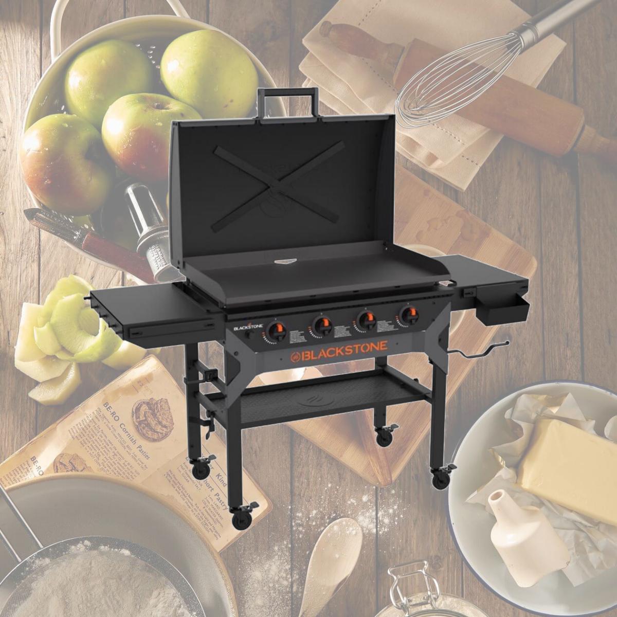 Picture of Blackstone 8093917 Iron Forged 4-Burner Liquid Propane Outdoor Griddle with Hood, Black