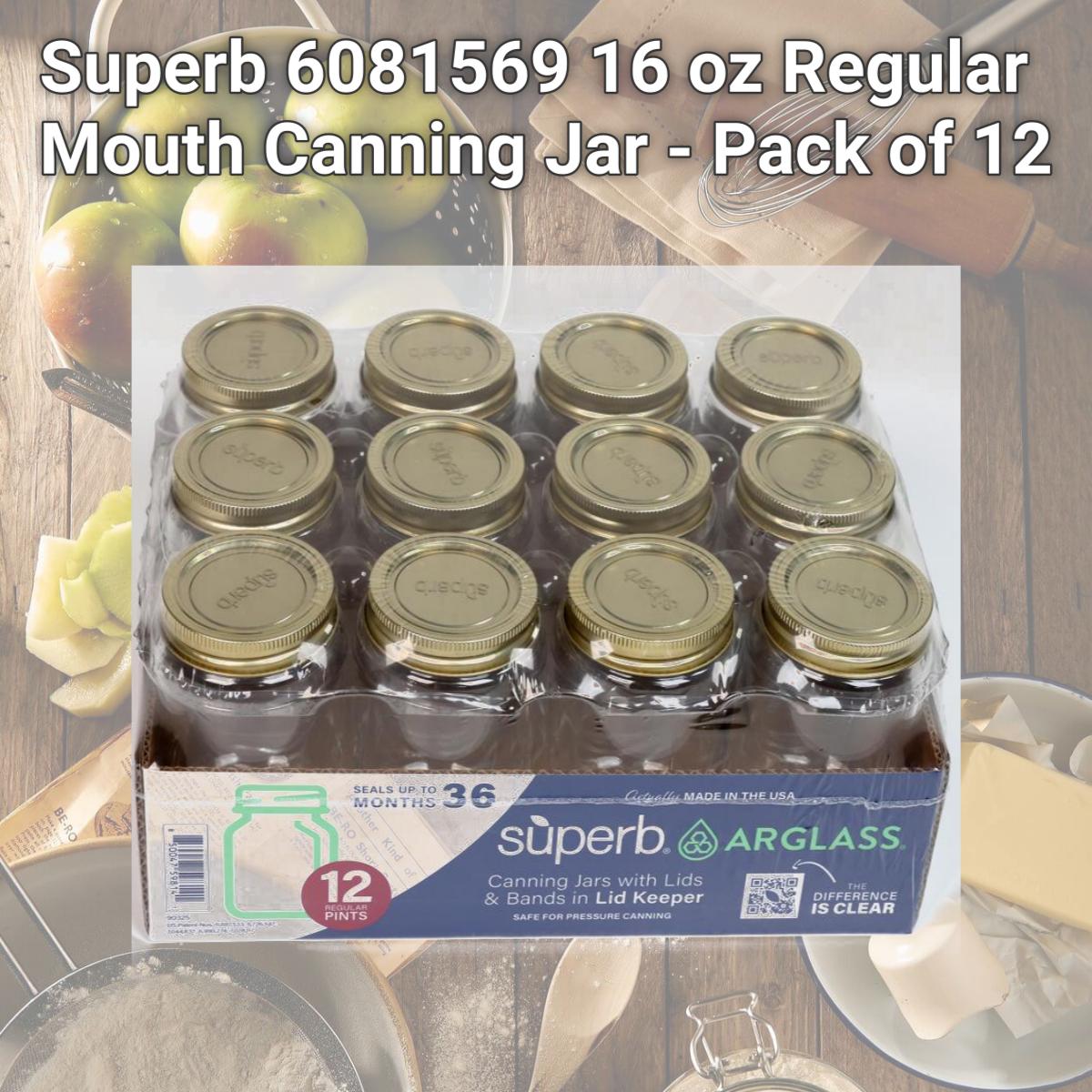 Picture of Superb 6081569 16 oz Regular Mouth Canning Jar - Pack of 12