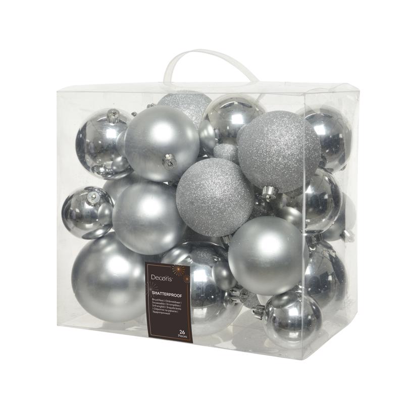 9107257 Decorous Silver & Assorted Color Shatterproof Ornaments