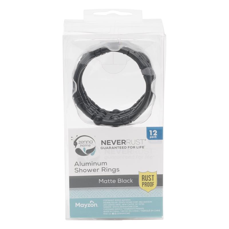 4037058 Matte Black Metal Shower Curtain Rings - Pack of 12