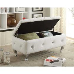 Ac-bed16-wht-bench White Crystal Tufted Storage Bench