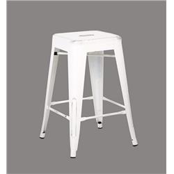 Acbs01-24-smw 24 In. Backless Costal Metal Barstool - Distressed White, Set Of 2