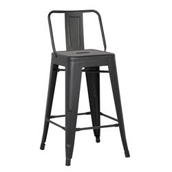 Acbs02-24-mb 24 In. Costal Metal Barstool With Bucket Back - Matte Black, Set Of 2