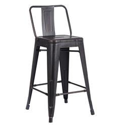 Acbs02-24-smb 24 In. Costal Metal Barstool With Bucket Back - Distressed Black, Set Of 2