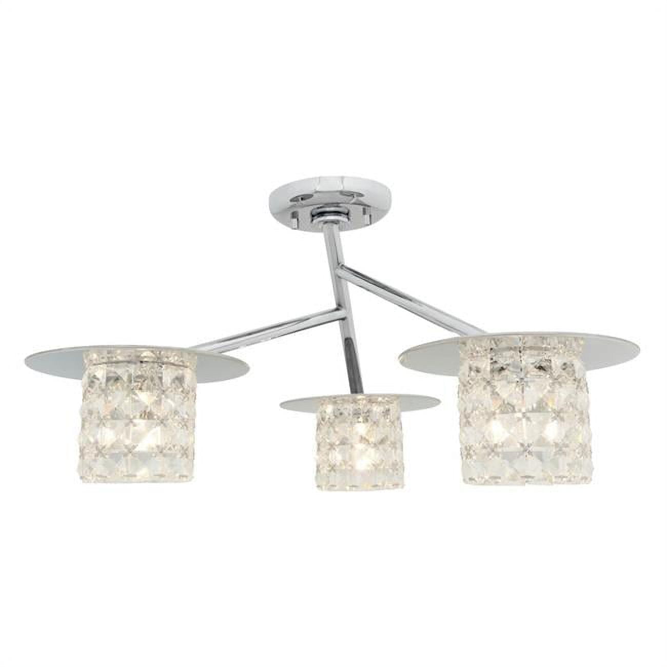 23924-ch-ccl Prizm Three Light Semi Flush With Clear Crystal Glass Shade, Chrome Finish