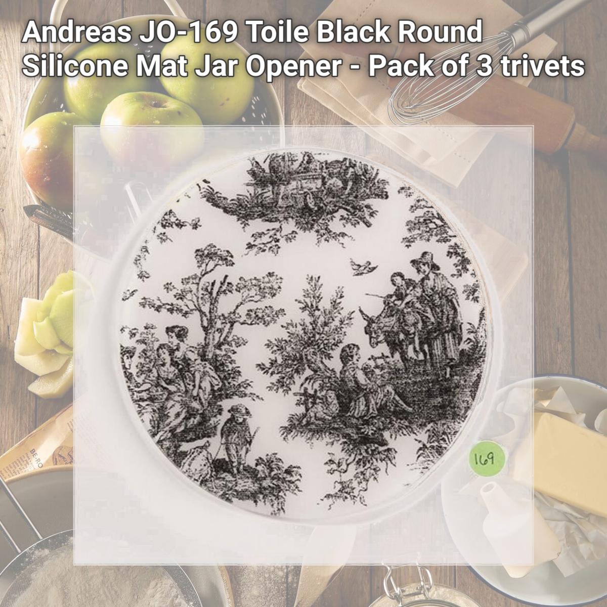 Picture of Andreas JO-169 Toile Black Round Silicone Mat Jar Opener - Pack of 3 trivets