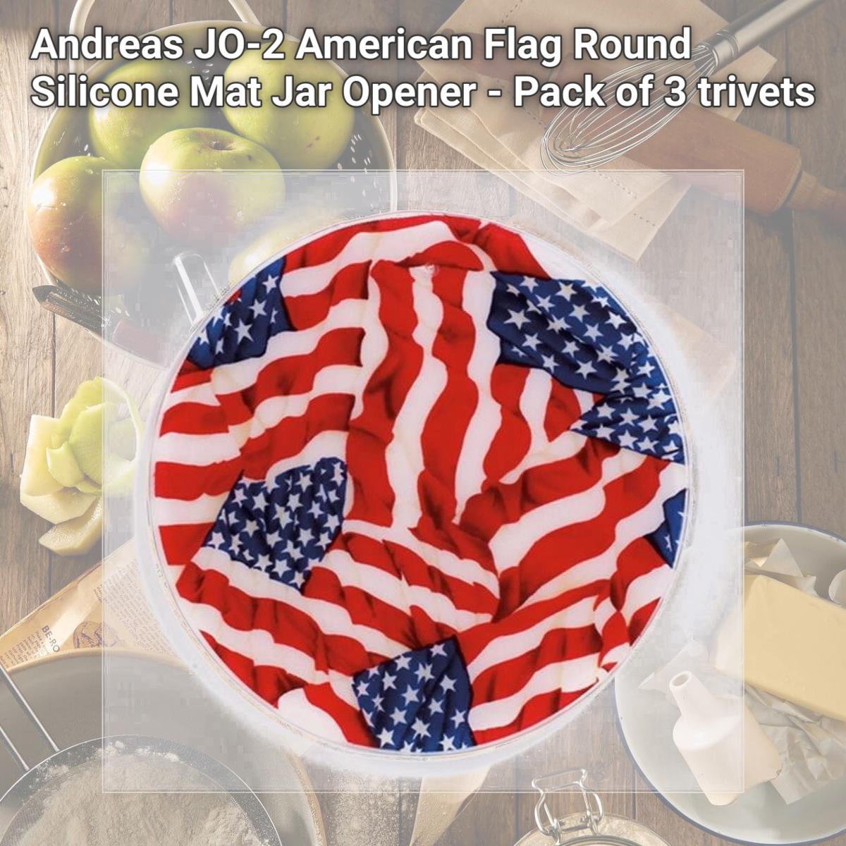 Picture of Andreas JO-2 American Flag Round Silicone Mat Jar Opener - Pack of 3 trivets