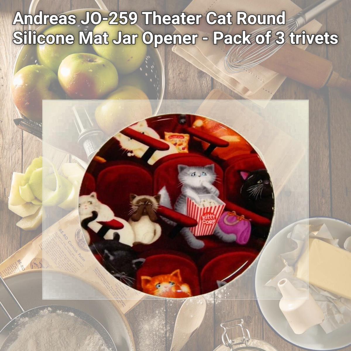 Picture of Andreas JO-259 Theater Cat Round Silicone Mat Jar Opener - Pack of 3 trivets