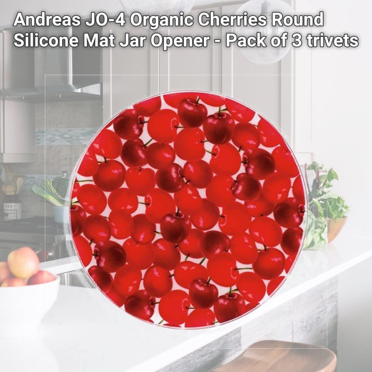 Picture of Andreas JO-4 Organic Cherries Round Silicone Mat Jar Opener - Pack of 3 trivets