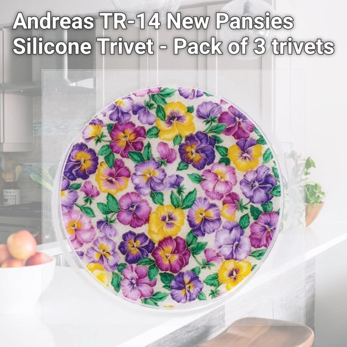 Picture of Andreas TR-14 New Pansies Silicone Trivet - Pack of 3 trivets