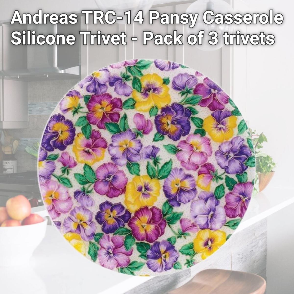 Picture of Andreas TRC-14 Pansy Casserole Silicone Trivet - Pack of 3 trivets