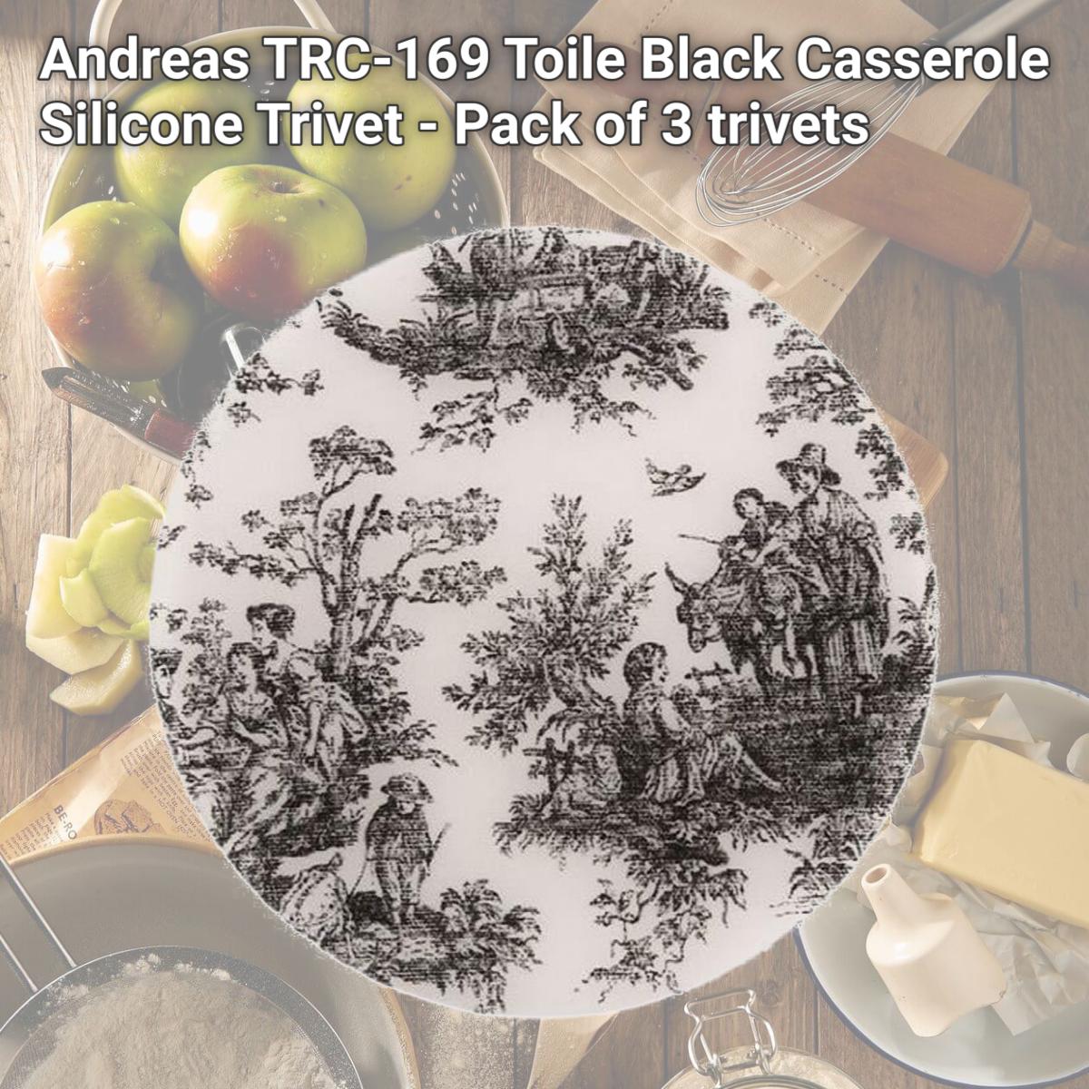 Picture of Andreas TRC-169 Toile Black Casserole Silicone Trivet - Pack of 3 trivets
