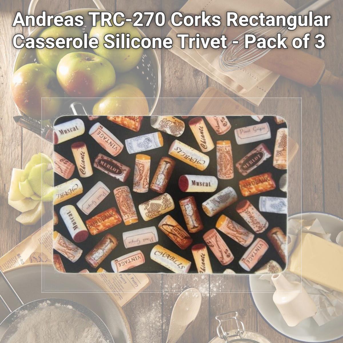 Picture of Andreas TRC-270 Corks Rectangular Casserole Silicone Trivet - Pack of 3