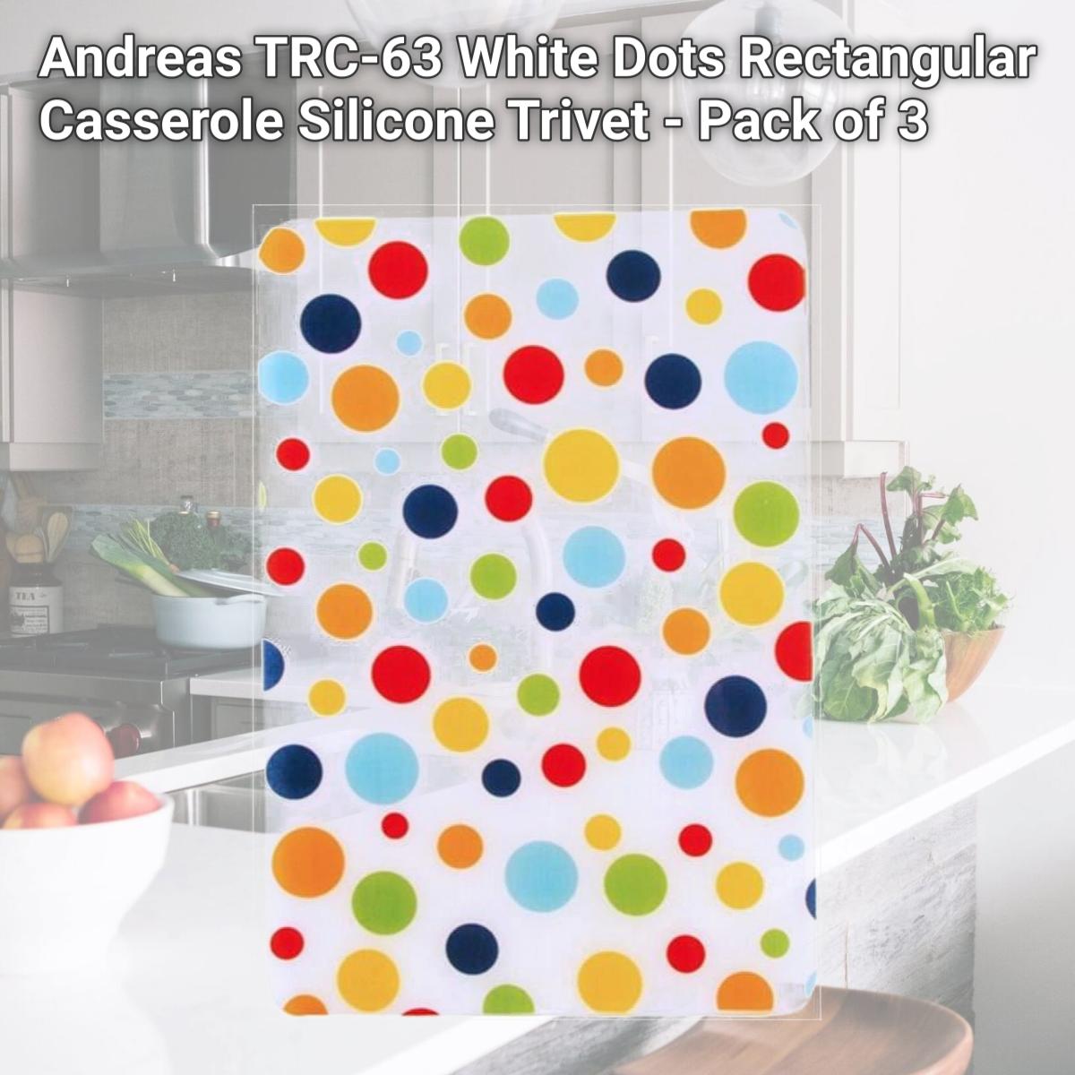 Picture of Andreas TRC-63 White Dots Rectangular Casserole Silicone Trivet - Pack of 3