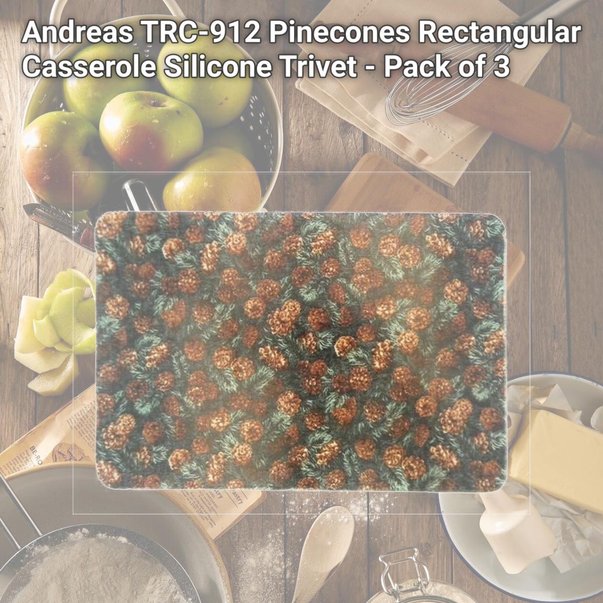 Picture of Andreas TRC-912 Pinecones Rectangular Casserole Silicone Trivet - Pack of 3