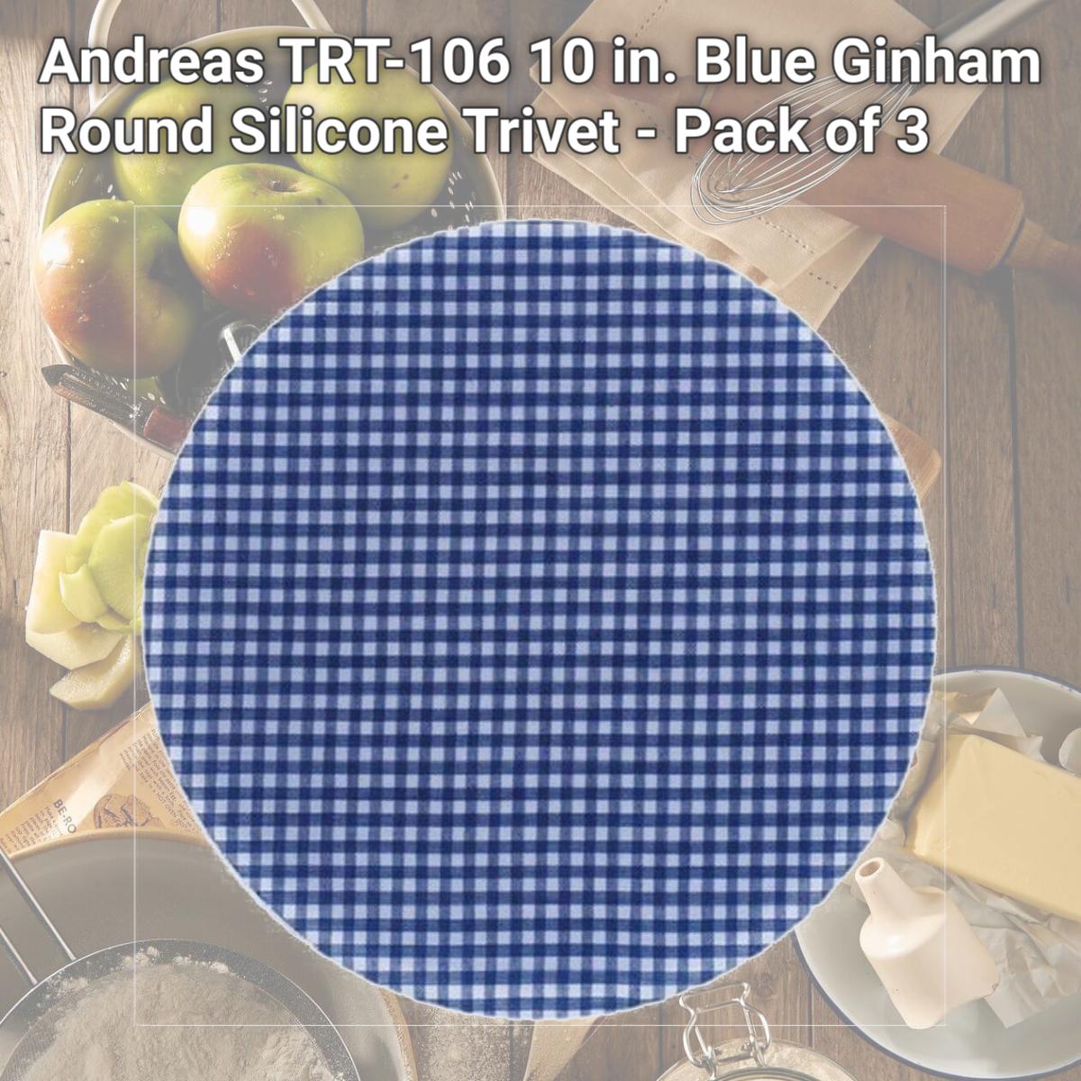 Picture of Andreas TRT-106 10 in. Blue Ginham Round Silicone Trivet - Pack of 3