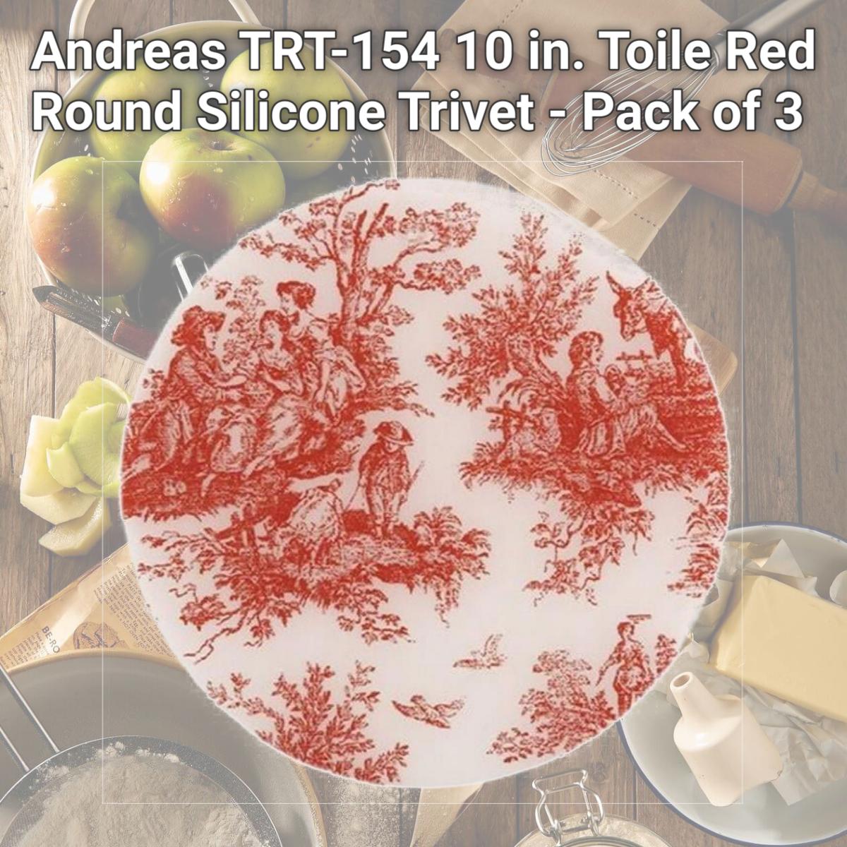 Picture of Andreas TRT-154 10 in. Toile Red Round Silicone Trivet - Pack of 3