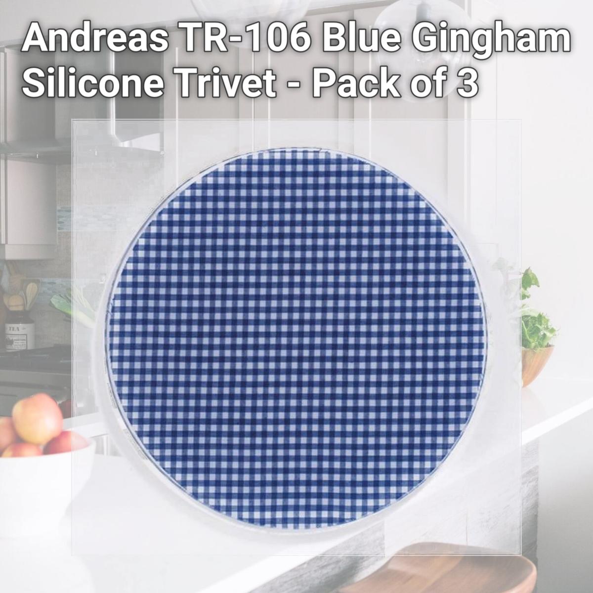 Picture of Andreas TR-106 Blue Gingham Silicone Trivet - Pack of 3