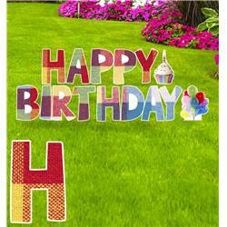 15 x 10 in. Happy Birthday Yard Sign, Plaid