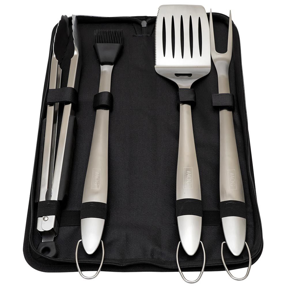 TK-1 4 Piece Stainless Steel BBQ Grilling Tool Set with Carry Bag
