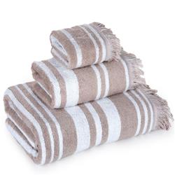 Mulst3pc-tpe Casa Platino Multi Stripe With Fringe 100 Percent Combed Cotton Towel Set, Taupe - One Size, 3 Piece
