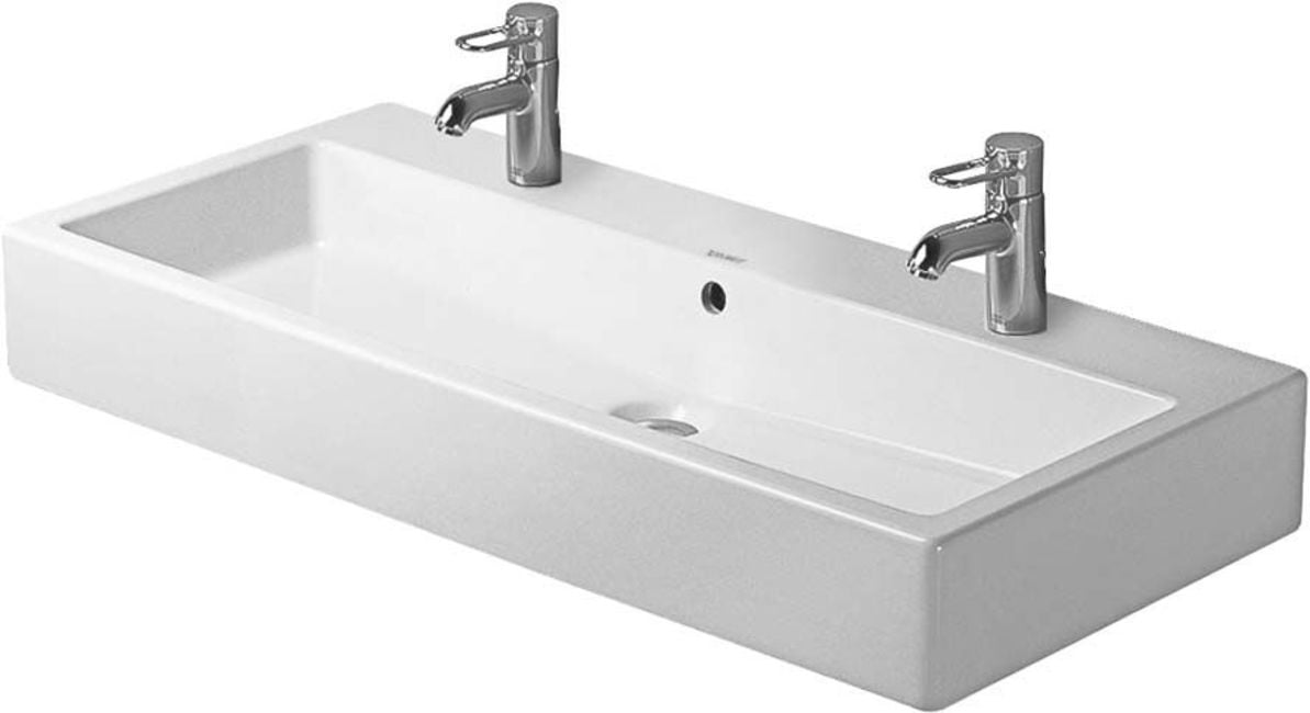 454100024 Vero Wall Mount Bathroom Sink With Overflow And 2 Tap Platform