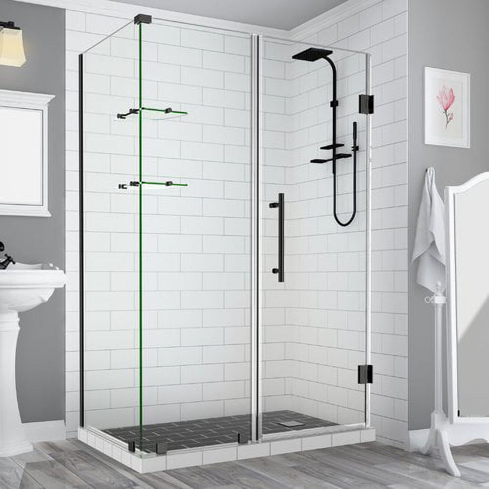 UPC 747432242355 product image for BromleyGS Frameless Corner Hinged Shower Enclosure with Glass Shelves in Oil Rub | upcitemdb.com