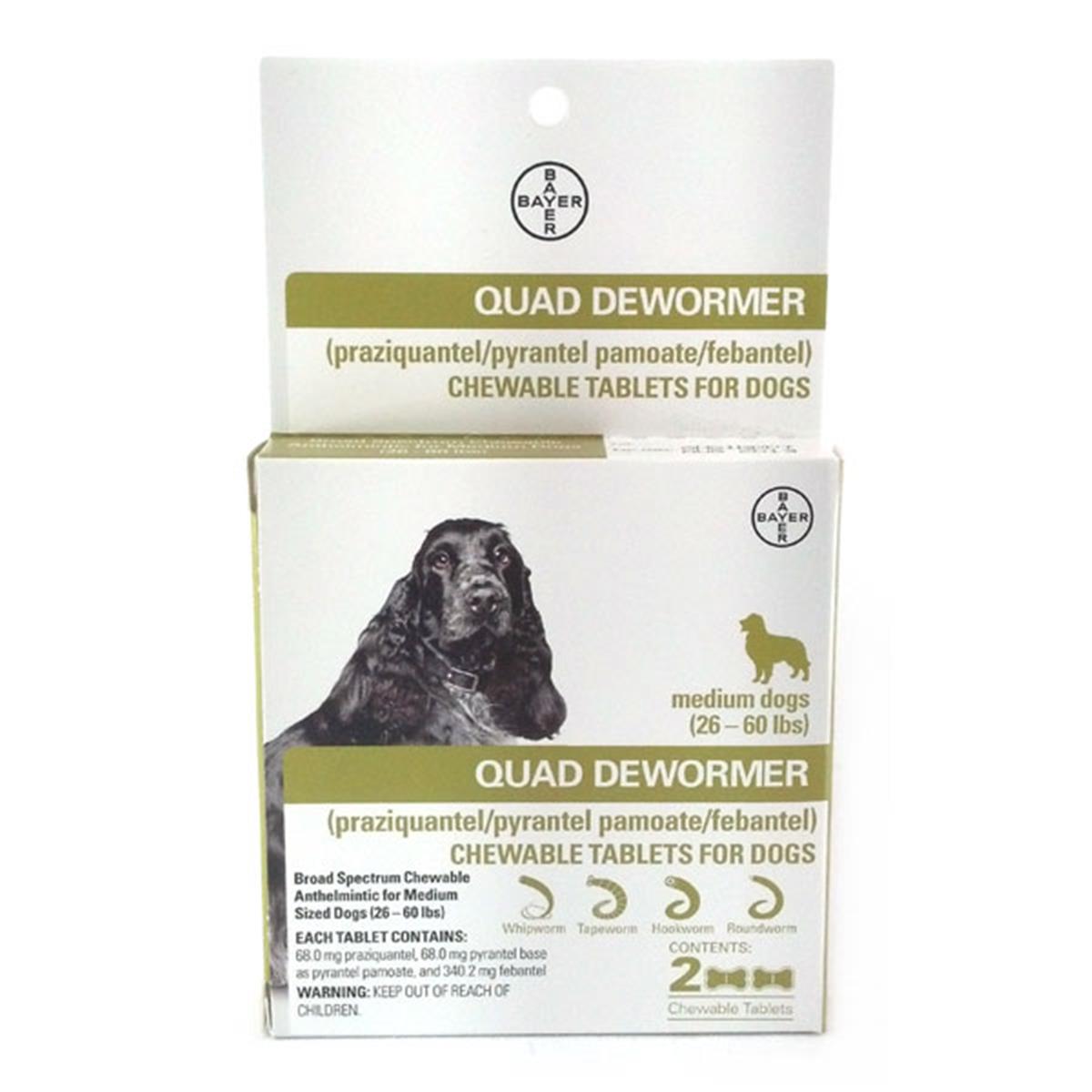 By11336 26-60 Lbs Bayer Quad Dewormer For Medium Dogs - 2 Chew Tabs