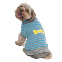 Ep01803 Fashion Pet Striped Bone Patch Dog Sweater, Turquoise - Extra Small