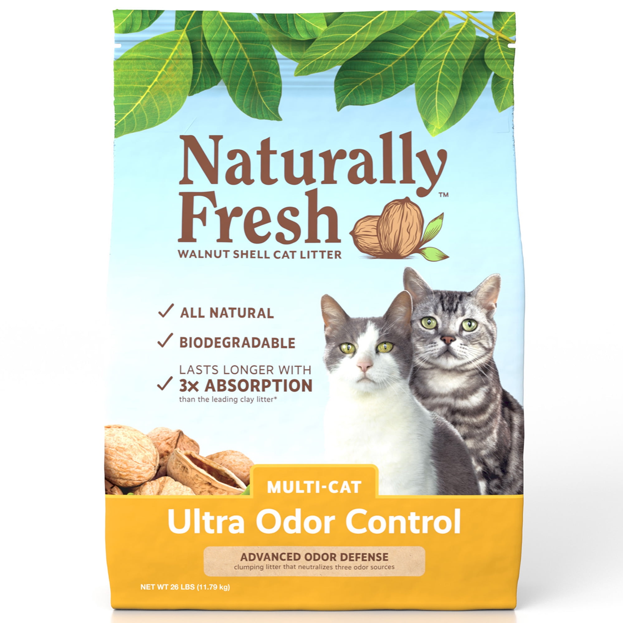 Eco-shell, Purr & Simple Es23004 26 Lbs Naturally Fresh Walnut-based Ultra Odor Control Quick Clumping Multi Cat Litter