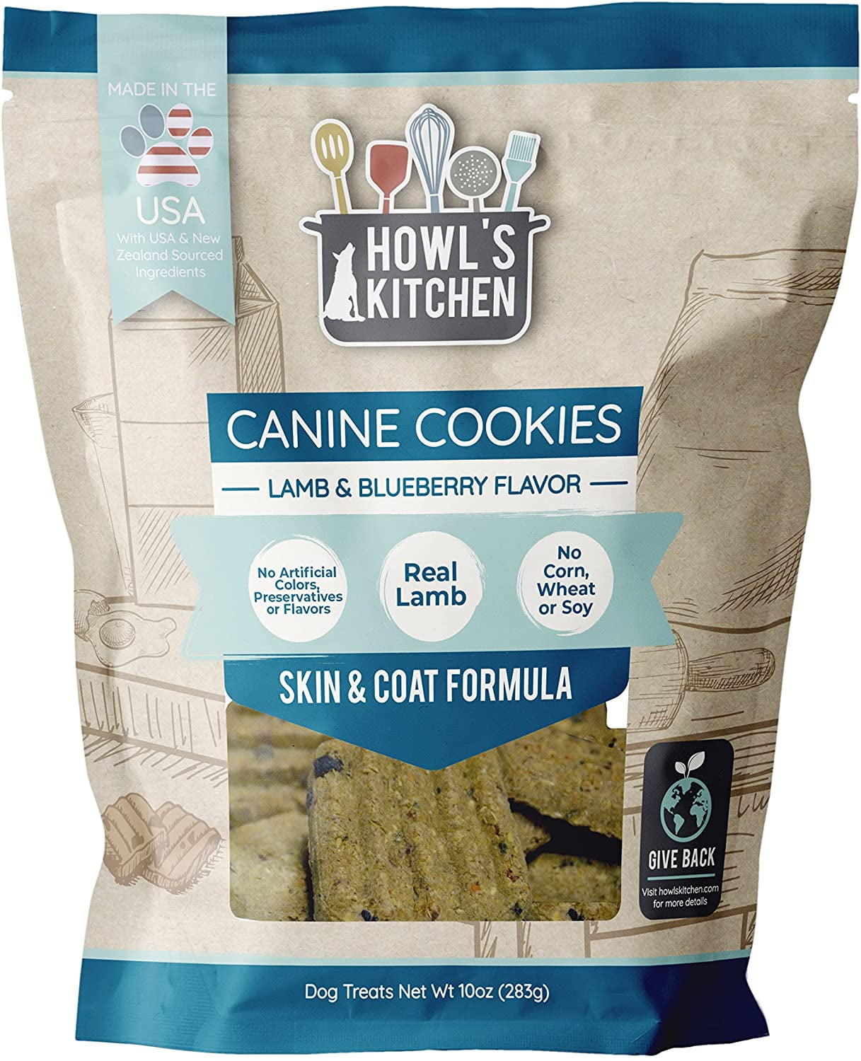 Scott Pet Products Tt98719 10 Oz Howls Kitchen Canine Cookies Lamb & Blueberry Flavor Dog Treats