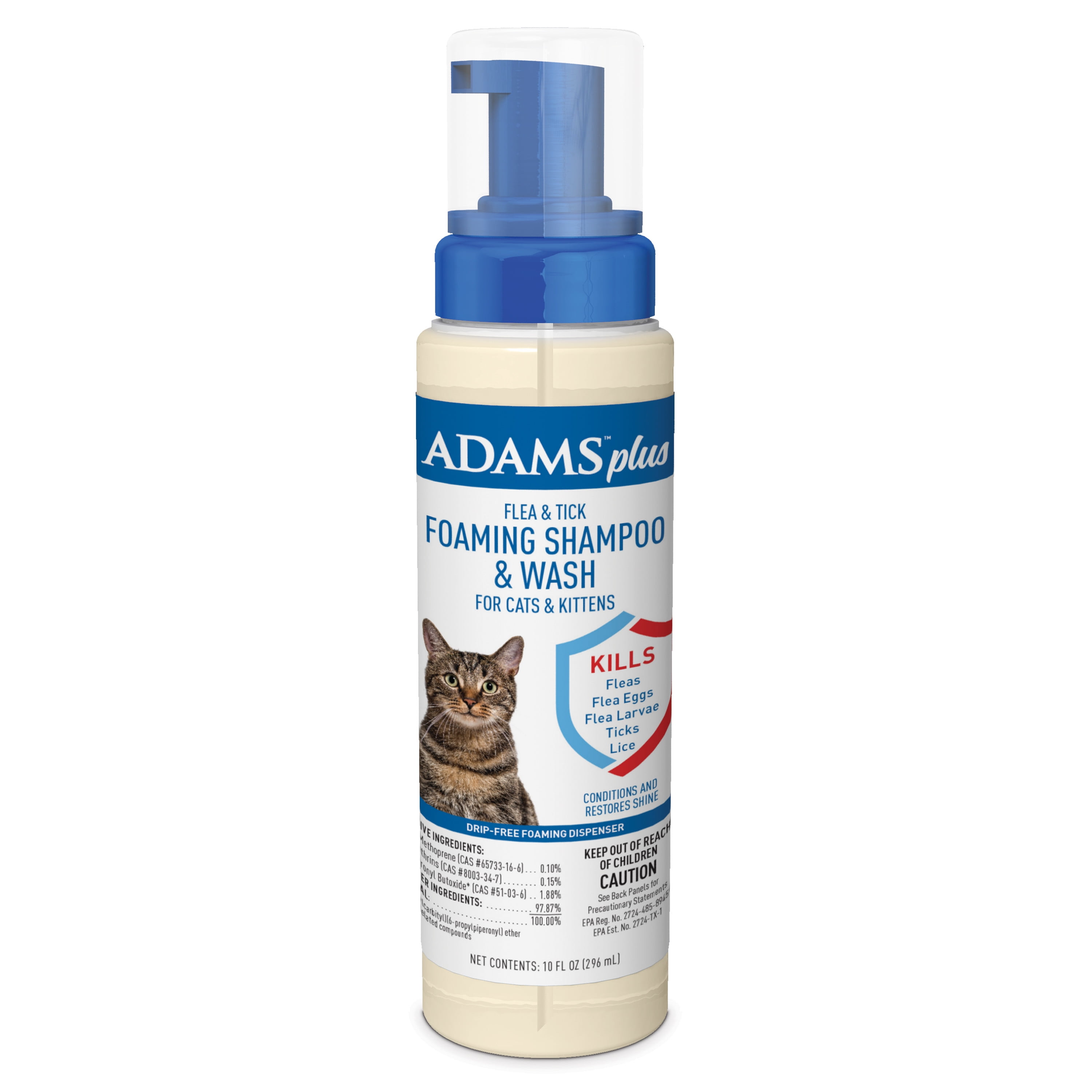Ad00308 10 Oz Adams Plus Flea & Tick Foaming Shampoo For Cat