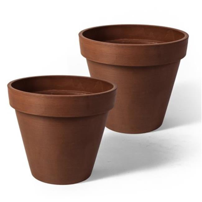 18726 8 X 10 X 10 In. Round Banded Planter, Terra Cotta - Pack Of 2