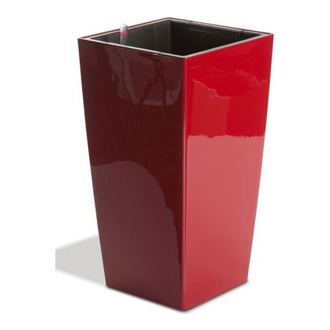 11513 16 In. Modena Square Taper Planter With Watering Tray - Glossy Red