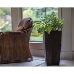 14105 30 In. Wicker Square Taper Planter With Self Watering - Rattan Coffee