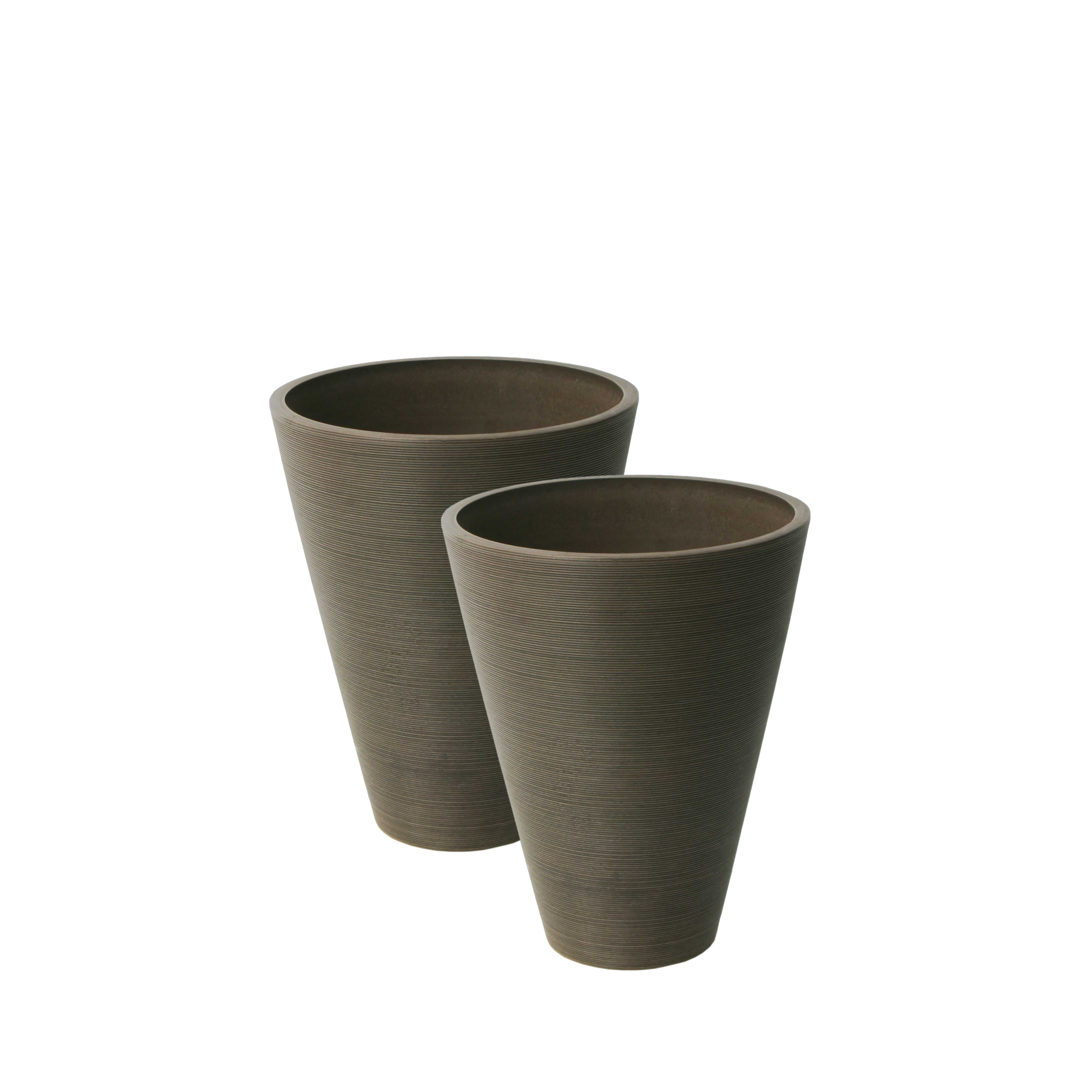 16128 Valencia 11.4 In. Dia. By 14 In. 2 Round Taper Ribbed Planters, Chocolate - Pack Of 2