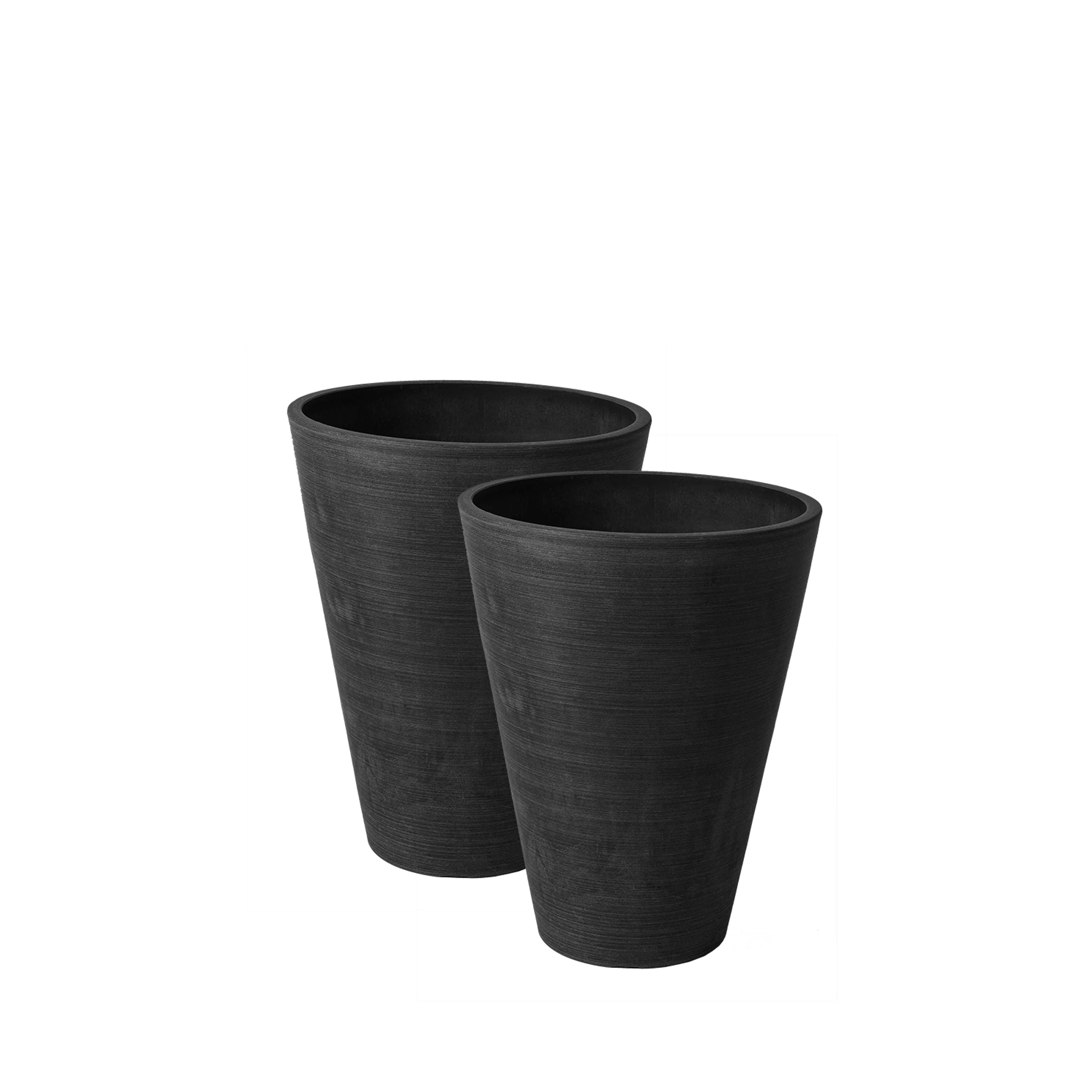 16326 Valencia 10 In. Dia. By 13 In. 2 Round Taper Planters, Spun Black - Pack Of 2