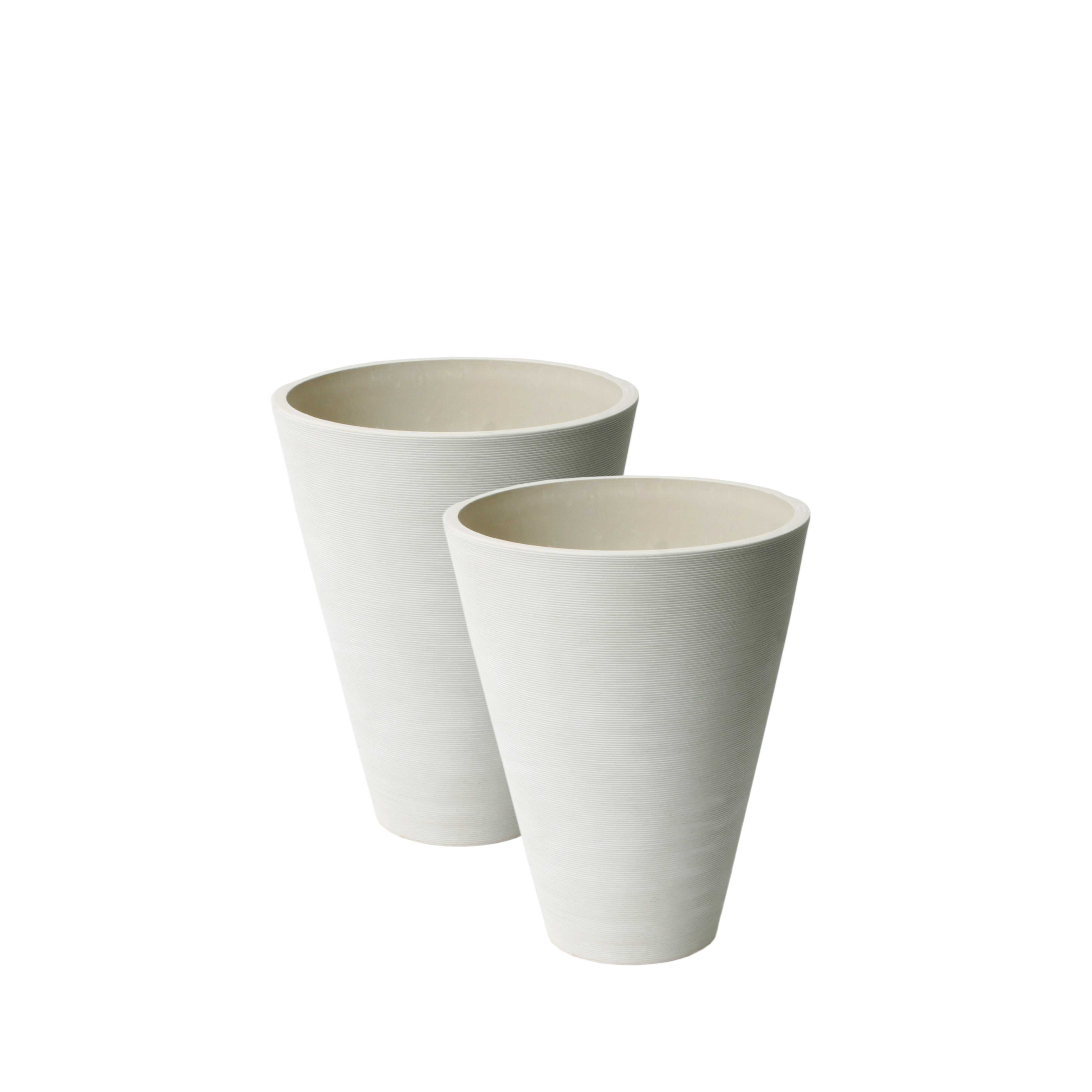 16428 Valencia 11.4 In. Dia. By 14 In. 2 Round Taper Ribbed Planters, White - Pack Of 2