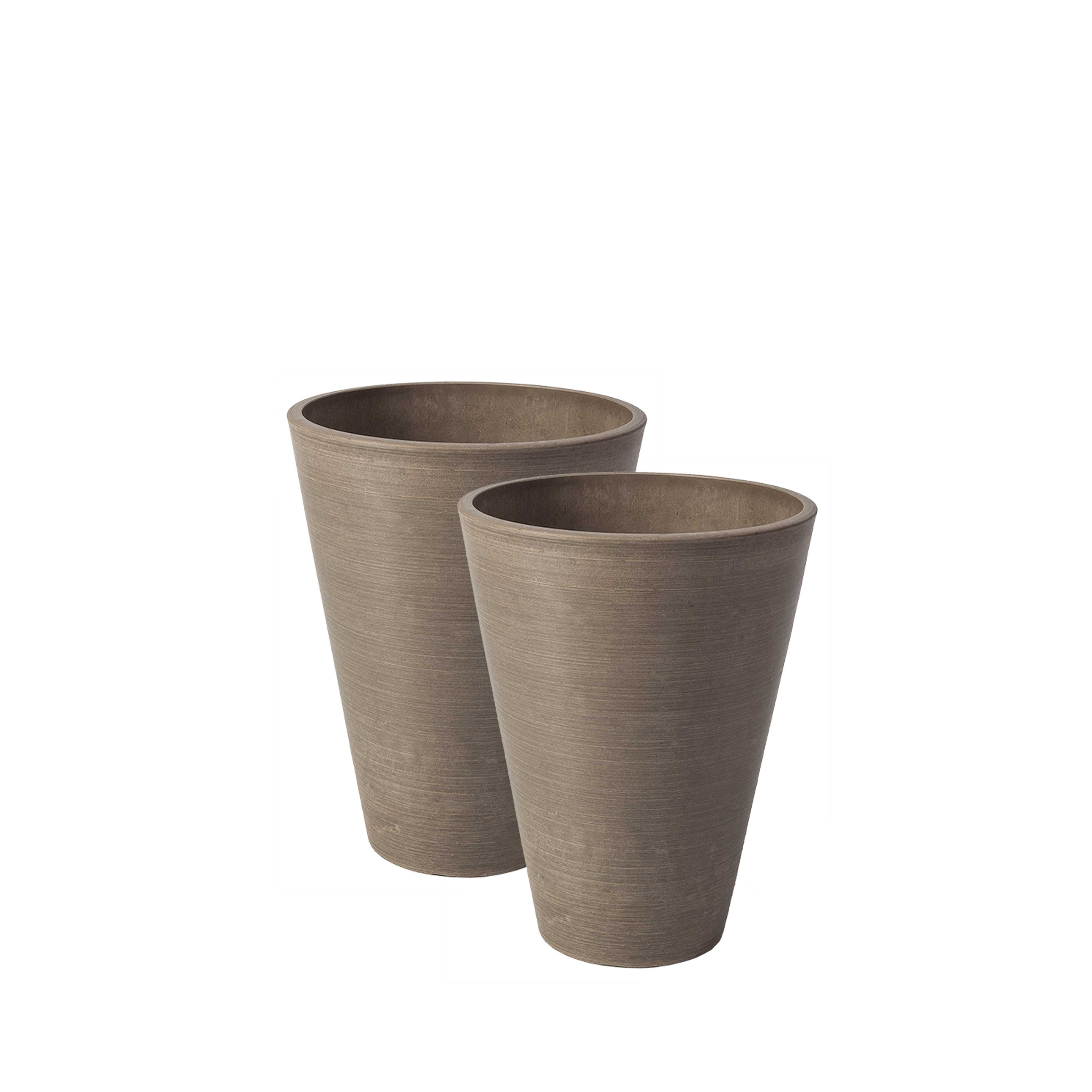 16826 Valencia 10 In. Dia. By 13 In. 2 Round Taper Planters, Spun Taupe - Pack Of 2