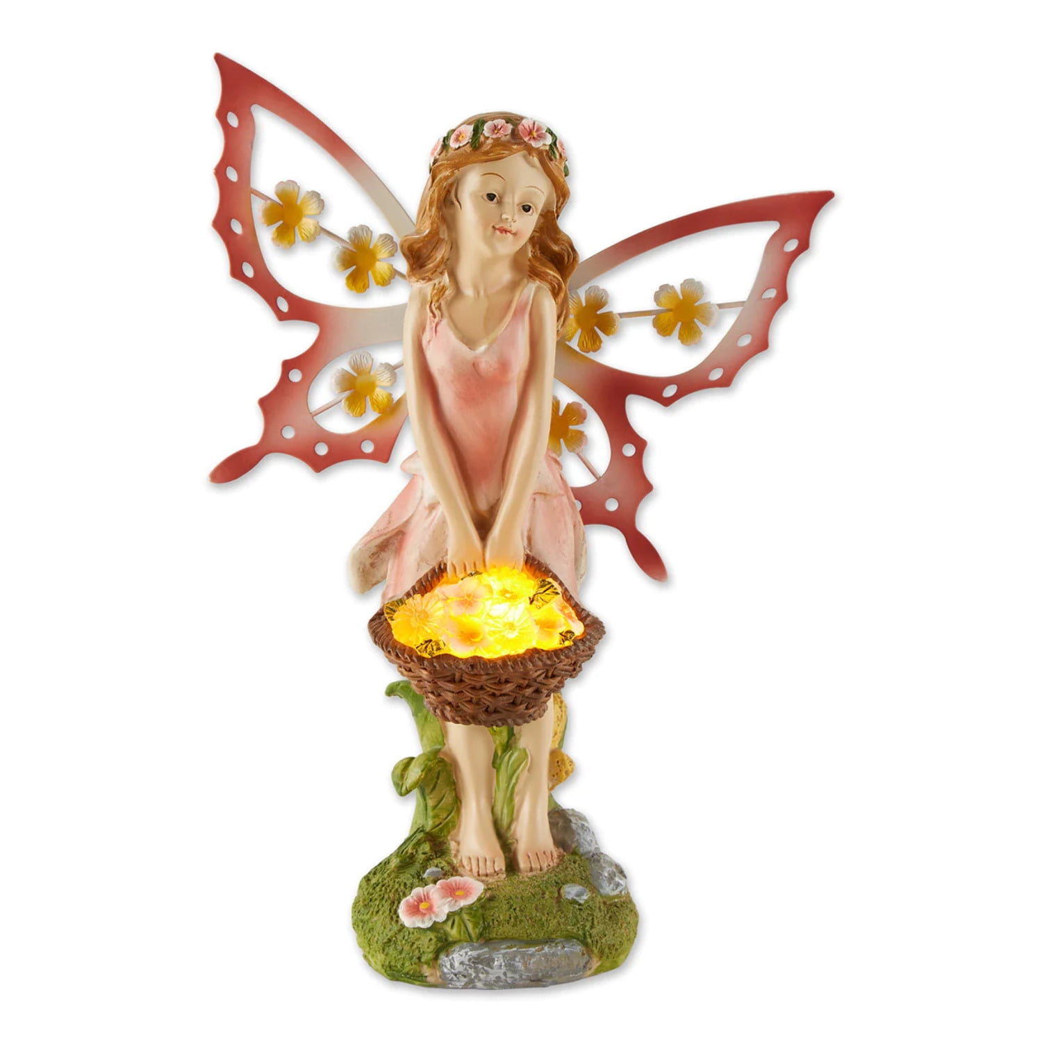 10017858 Pink Fairy Solar Garden Statue