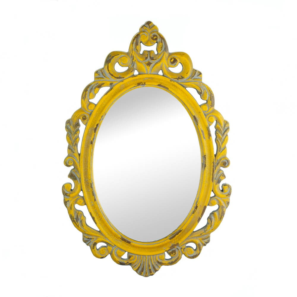 10017106 Distressed Vintage-look Ornate Yellow Mirror